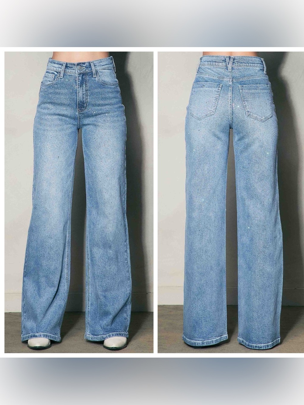 Vibrant Miu VBRT XPT302-R Iridescent Rhinestone High-Rise Wide Leg Jeans 15